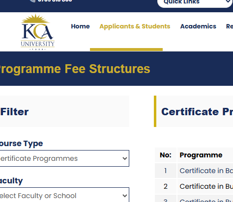 kca university fees structure